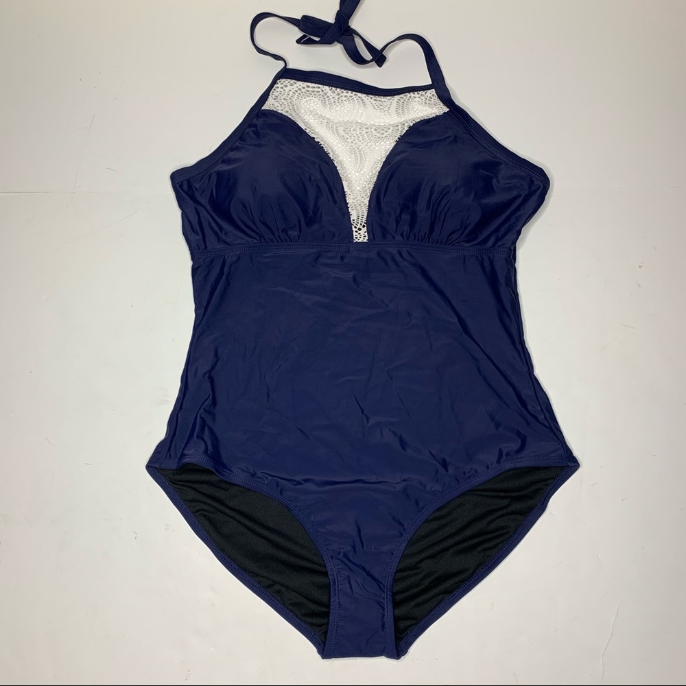 My Swim Body navy blue one piece halter swimsuit